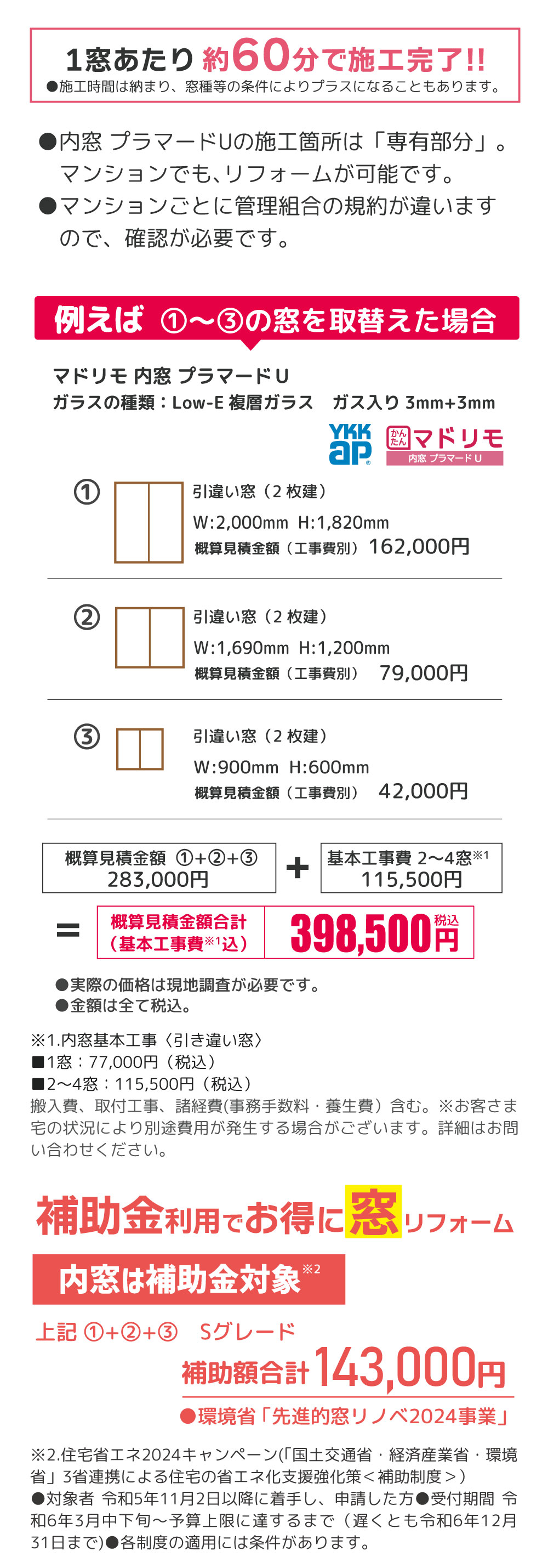 1窓あたり約60分で施工完了！