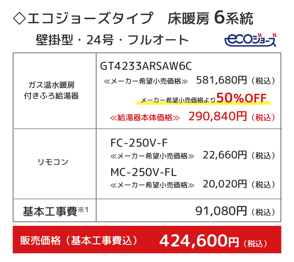 Paloma ガス温水暖房付きふろ給湯器 エコジョーズタイプ／床暖房6系統／24号・フルオート